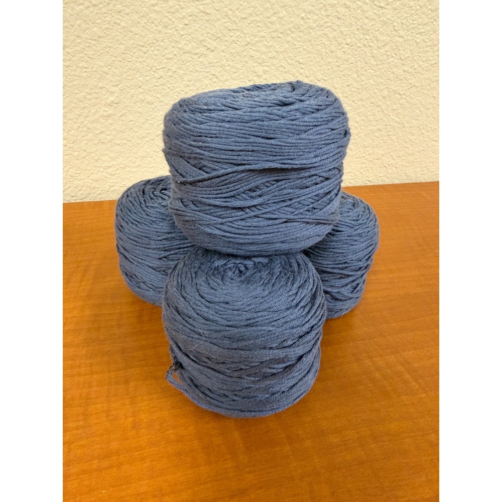 Lot of 4 Blue Cotton Blend Yarn Cakes Dusty Denim Crochet Knitting Craft Supply